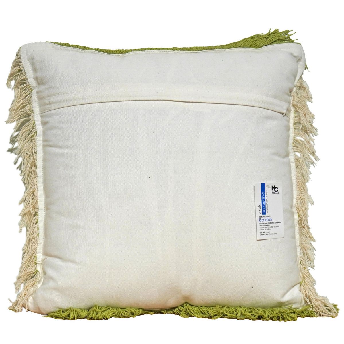 JUST HOME COLLECTION - Cojín Decorativo Verde con Flecos 45x45 cm