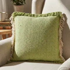 JUST HOME COLLECTION - Cojín Decorativo Verde con Flecos 45x45 cm