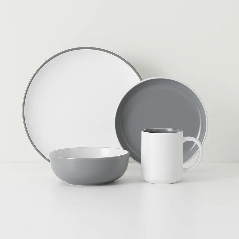 JUST HOME COLLECTION - Juego de Loza 16 Piezas Cerámica Aster Gris 4 Personas