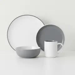 JUST HOME COLLECTION - Juego de Loza 16 Piezas Cerámica Aster Gris 4 Personas