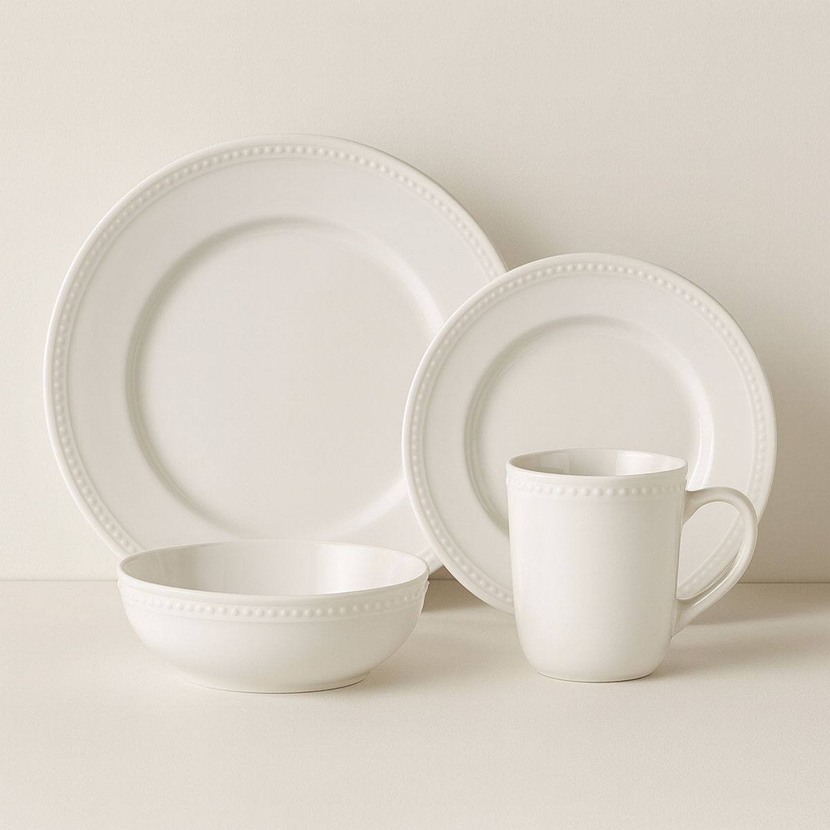 JUST HOME COLLECTION - Juego de Loza 16 Piezas Porcelana Statice Blanco 4 Personas