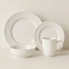 JUST HOME COLLECTION - Juego de Loza 16 Piezas Porcelana Statice Blanco 4 Personas