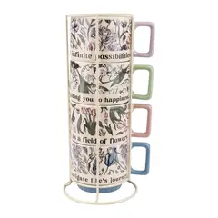JUST HOME COLLECTION - Set 4 tazas 350 ml surtida rack metal
