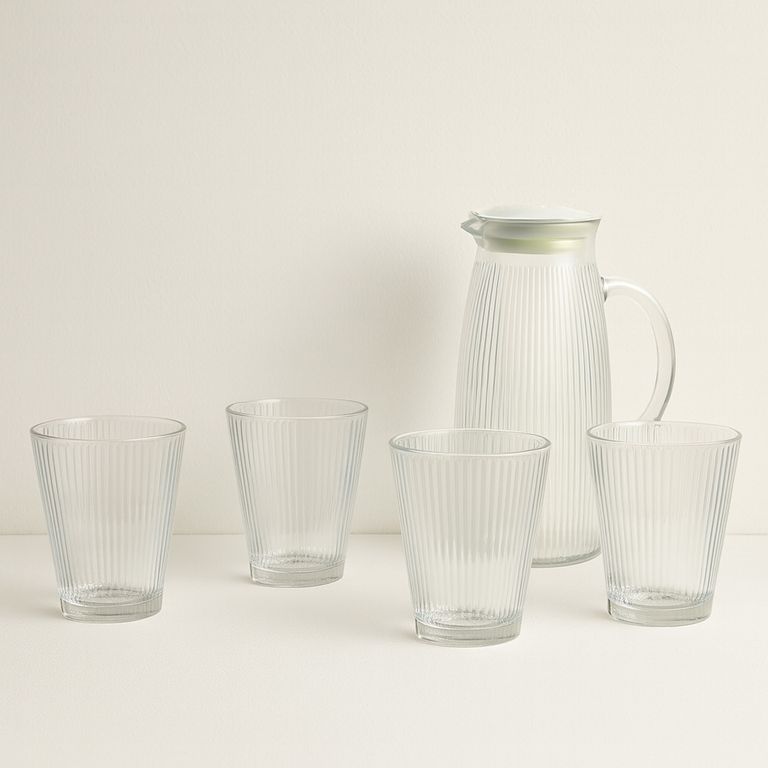 JUST HOME COLLECTION Set Jarro + 4 Vasos Alto de Vidrio 800 ml Liso ...