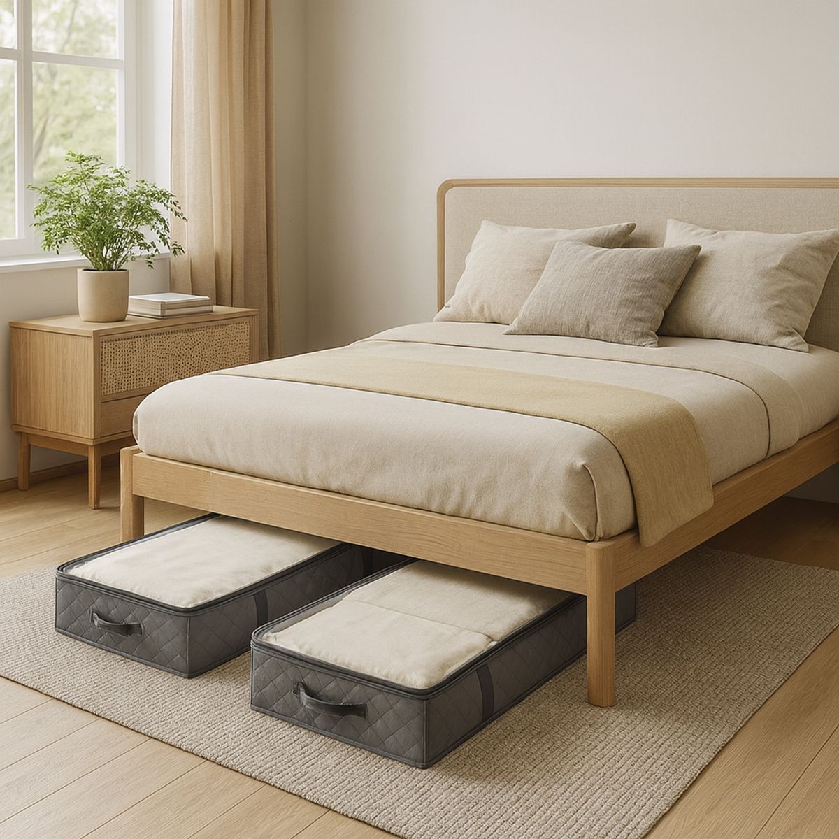 JUST HOME COLLECTION - Set 2 Oganizadores Bajo Cama 100x15x50 cm Gris, Beige