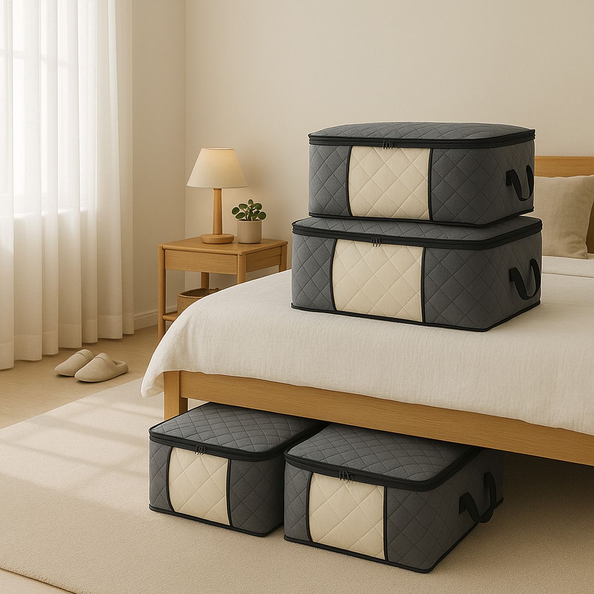 JUST HOME COLLECTION - Set 4 Cajas Organizadoras Tela 50x20x35 cm Gris