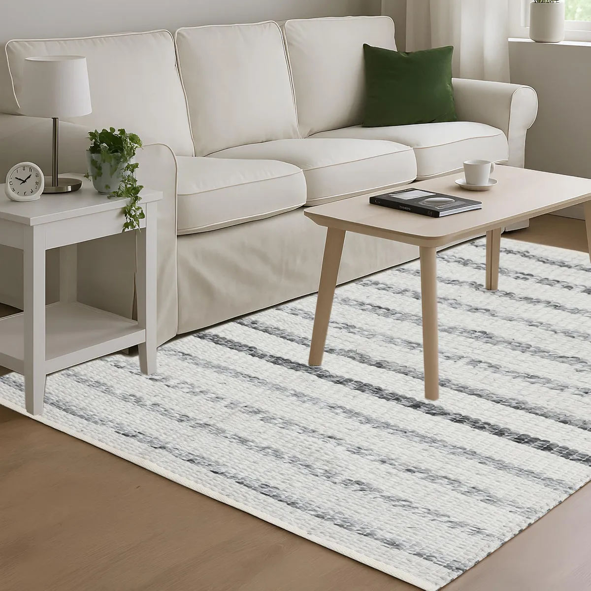 Alfombra Living Odessa 120x170 Crudo Lineas Grises, marca JUST HOME COLLECTION - Foto Principal