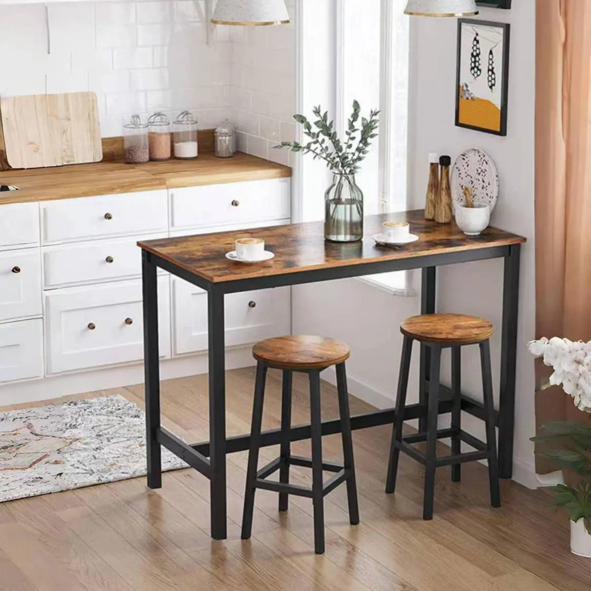 JUST HOME COLLECTION - Juego de comedor Istanbul 2 Sillas Mesa Rectangular 100x50x89 cm Roble, Negro