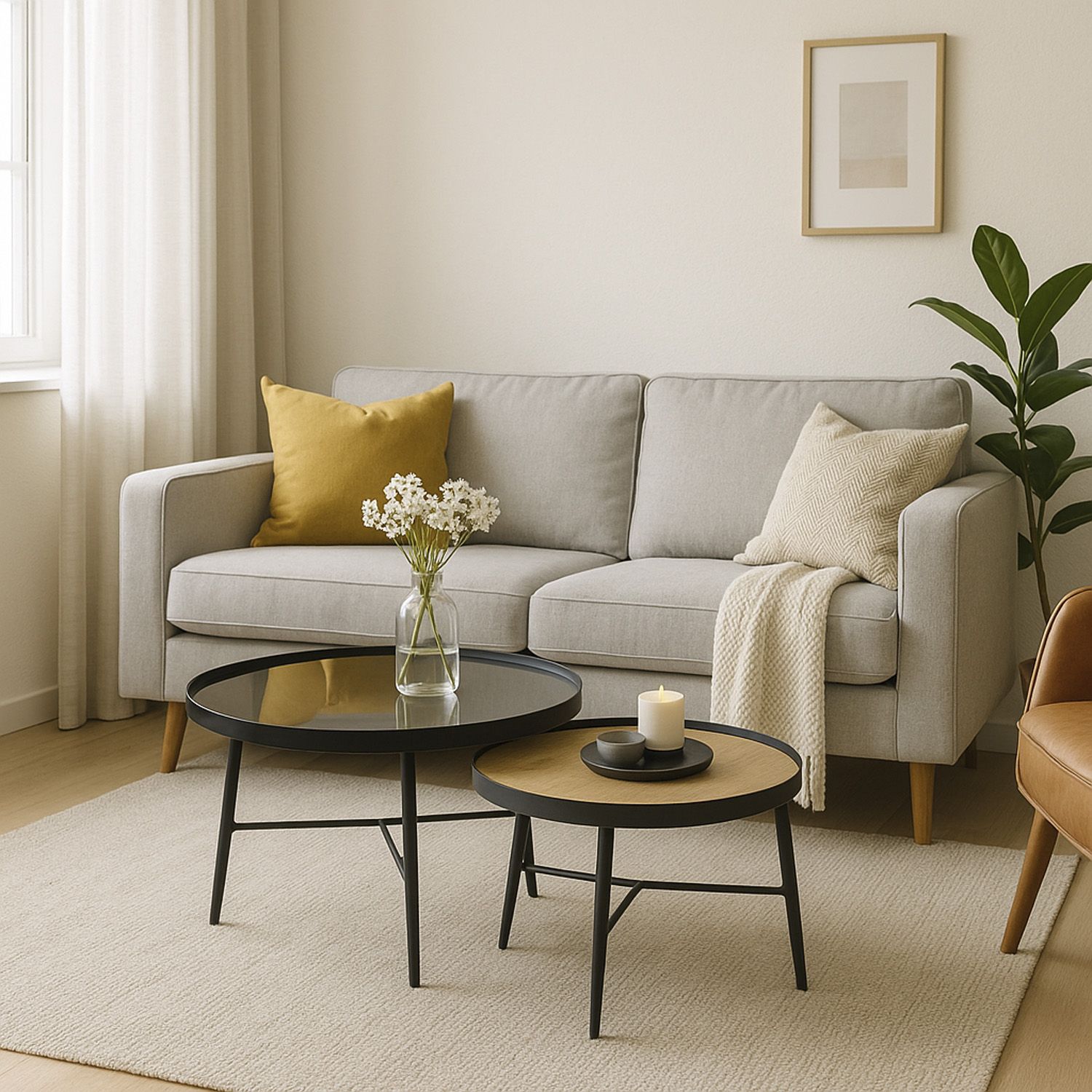 Juego de 2 Mesas Centro Roble/Negro 80x80x42 cm