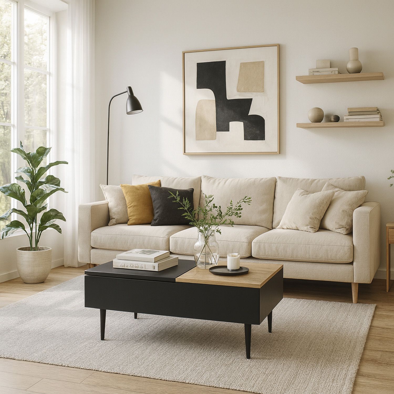 Mesa de Centro con Almacenaje 2423B Roble, Negro 55x110x38.5 cm