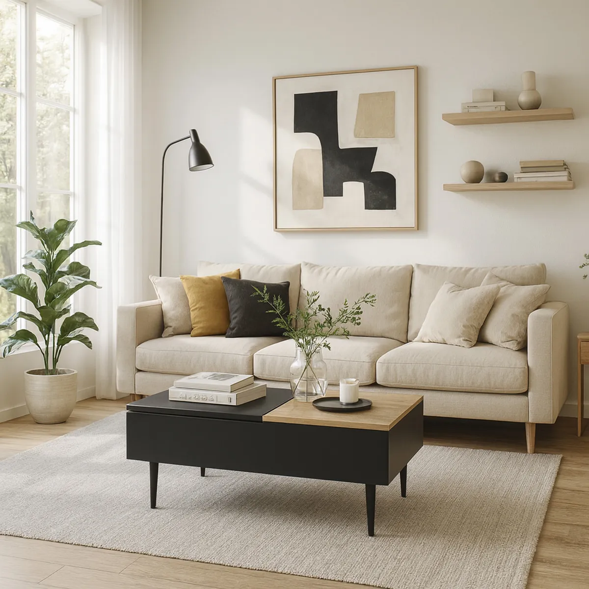 JUST HOME COLLECTION - Mesa de Centro con Almacenaje 2423B Roble, Negro 55x110x38.5 cm