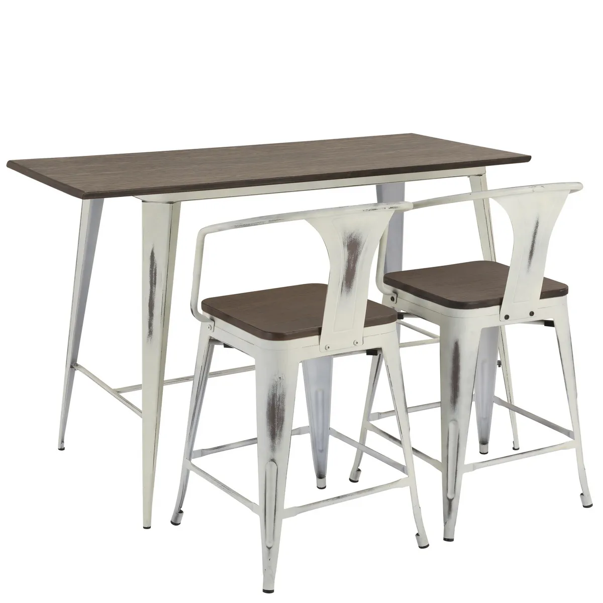 JUST HOME COLLECTION - Juego de comedor Tolix 2 Sillas Mesa Redonda 146 cm x 68,5 cm x 90 cm Café, Blanco