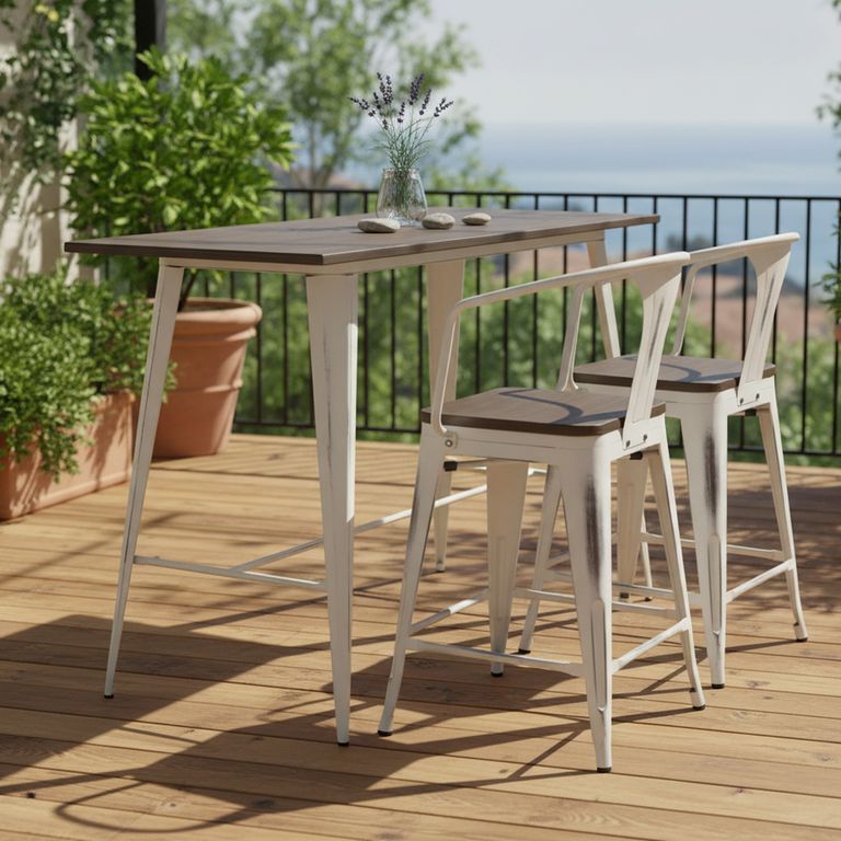 JUST HOME COLLECTION Juego de comedor Tolix 2 Sillas Mesa Rectangular 146 cm x 68,5 cm x 90 cm Café