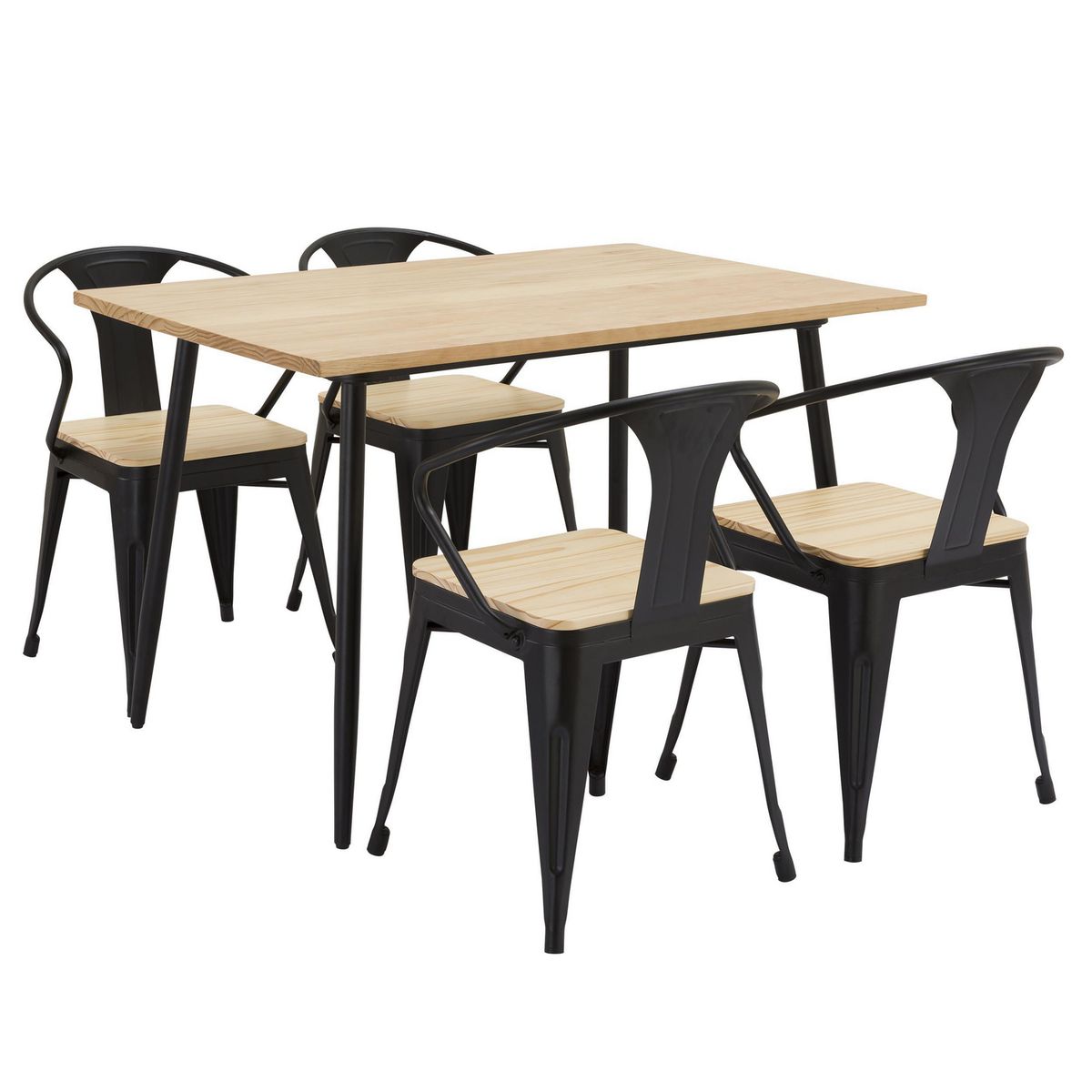 JUST HOME COLLECTION - Juego de comedor Rústico 4 Sillas Mesa Rectangular 120 cm x 80 cm x 77 cm Café, Negro