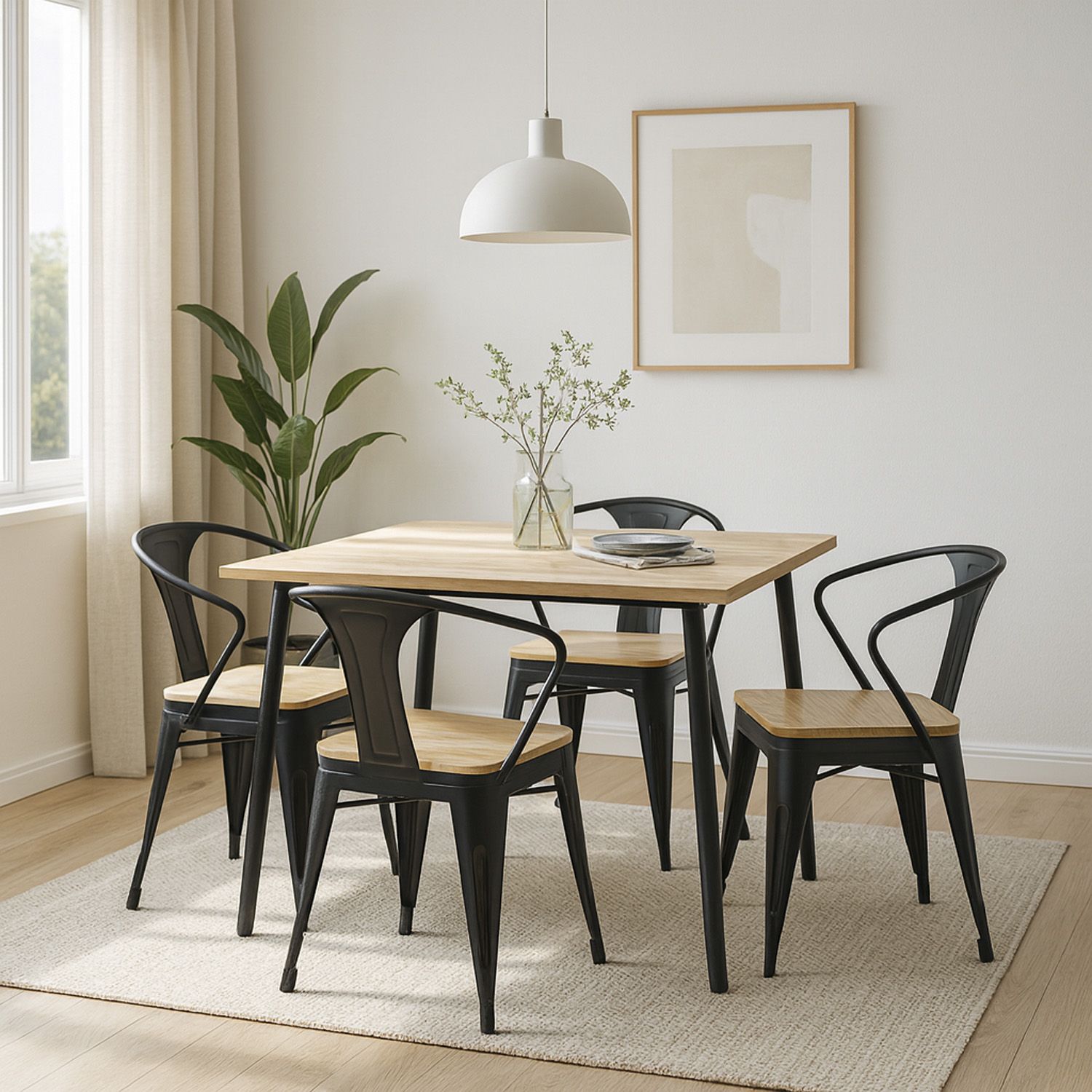 Juego de comedor Rústico 4 Sillas Mesa Rectangular 120 cm x 80 cm x 77 cm 