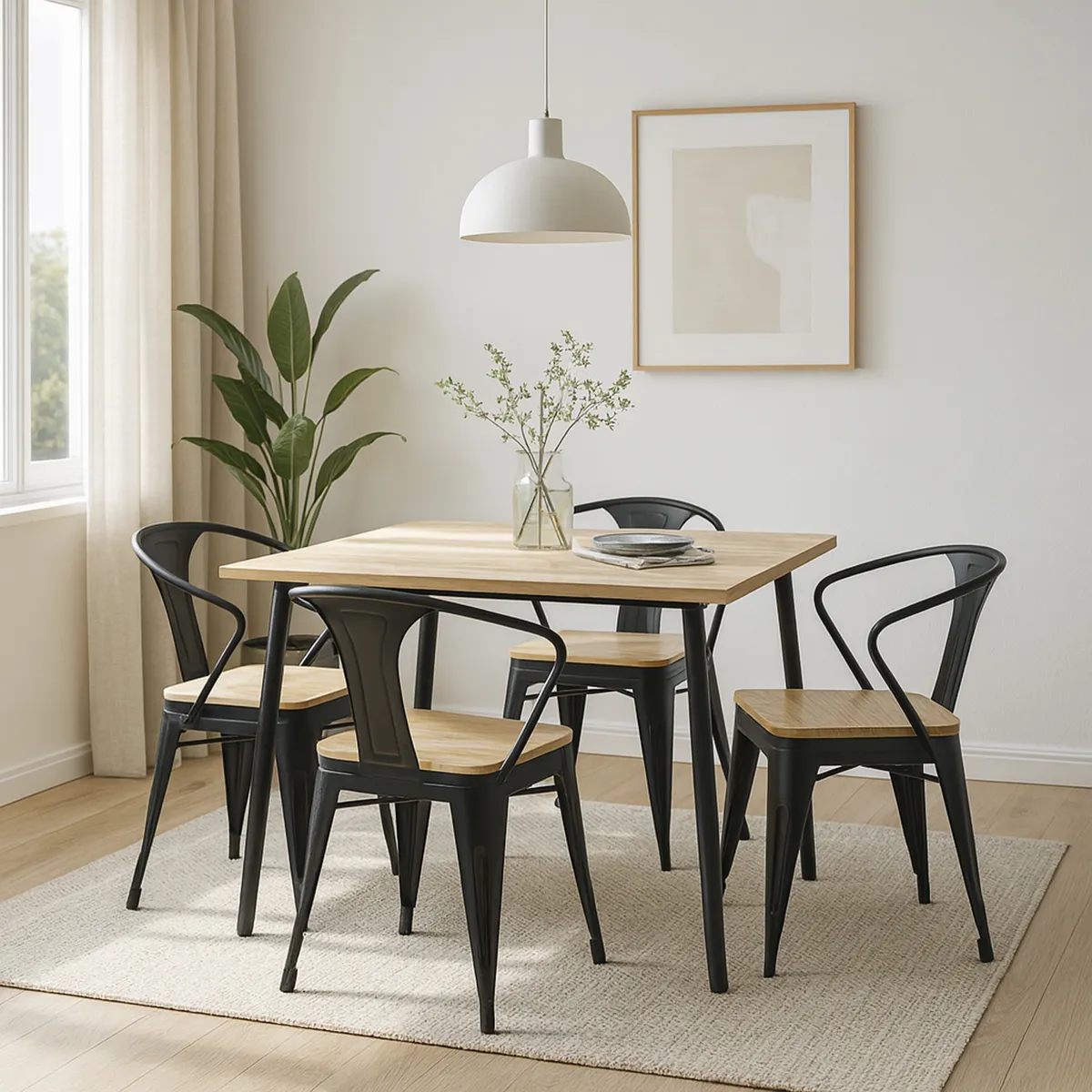 JUST HOME COLLECTION - Juego de comedor Rústico 4 Sillas Mesa Rectangular 120 cm x 80 cm x 77 cm Café, Negro