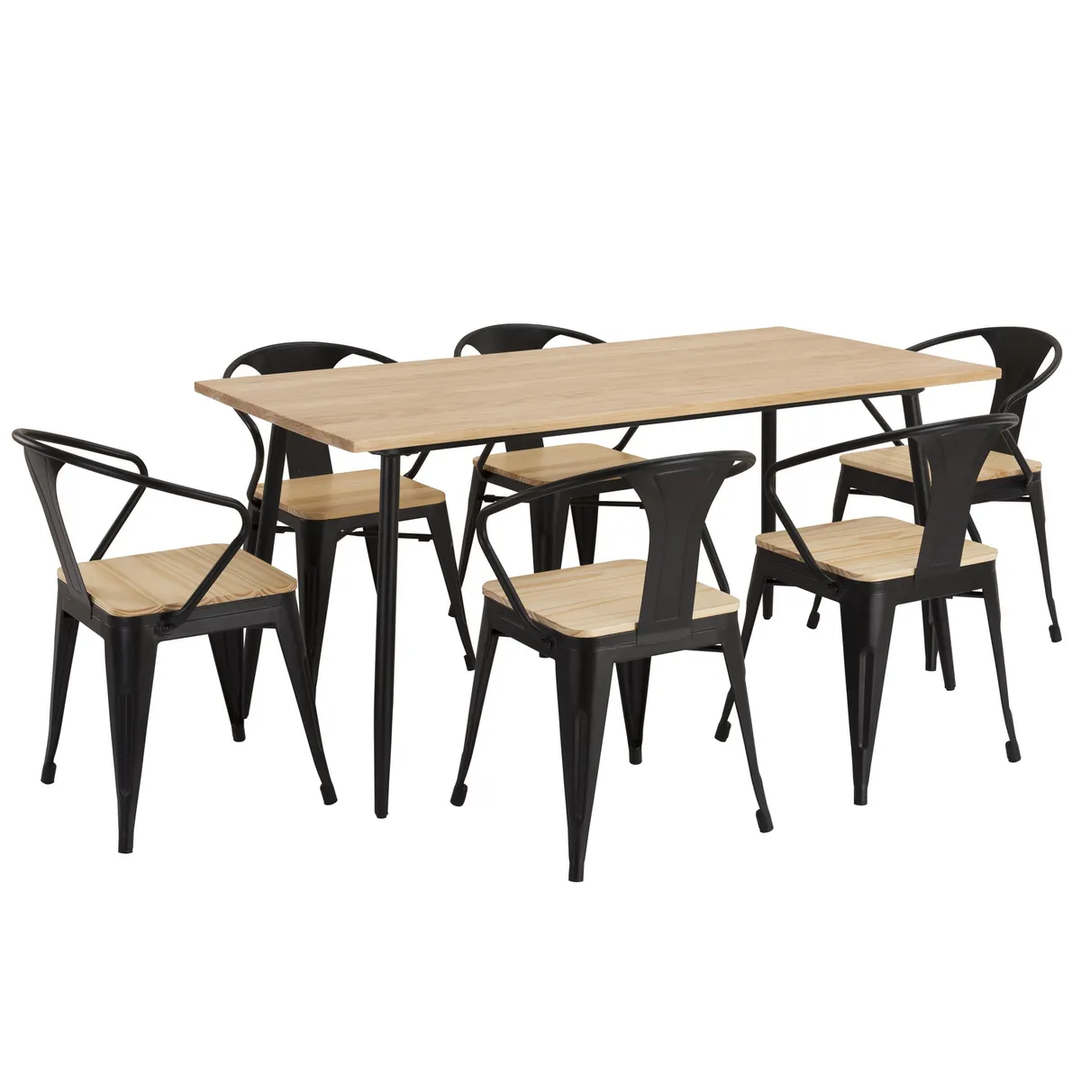 JUST HOME COLLECTION - Juego de comedor Rústico 6 Sillas Mesa Rectangular 160 cm x 80 cm x 77 cm Café, Negro