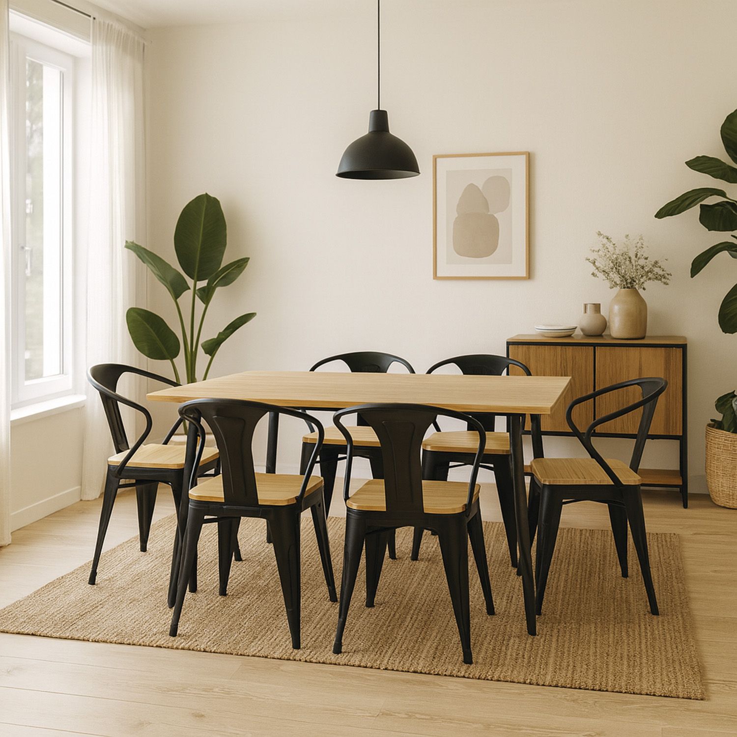 Juego de comedor Rústico 6 Sillas Mesa Rectangular 160 cm x 80 cm x 77 cm 