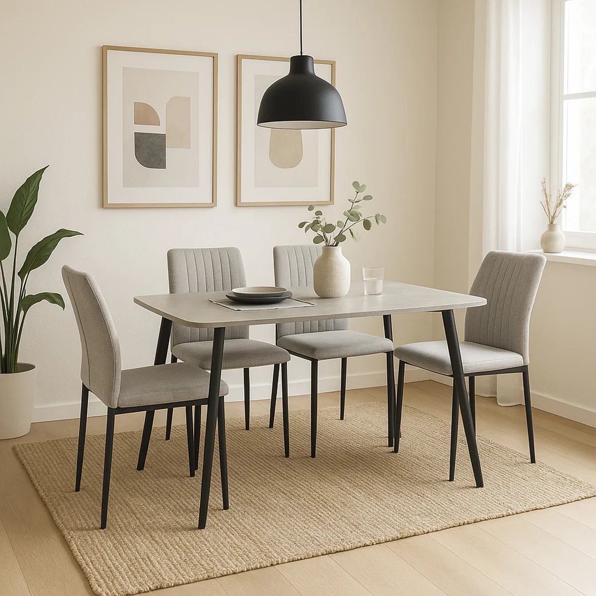 JUST HOME COLLECTION - Juego de Comedor Darmani 4 Sillas Mesa Rectangular 70 cm x 120 cm x 76 cm Gris, Negro