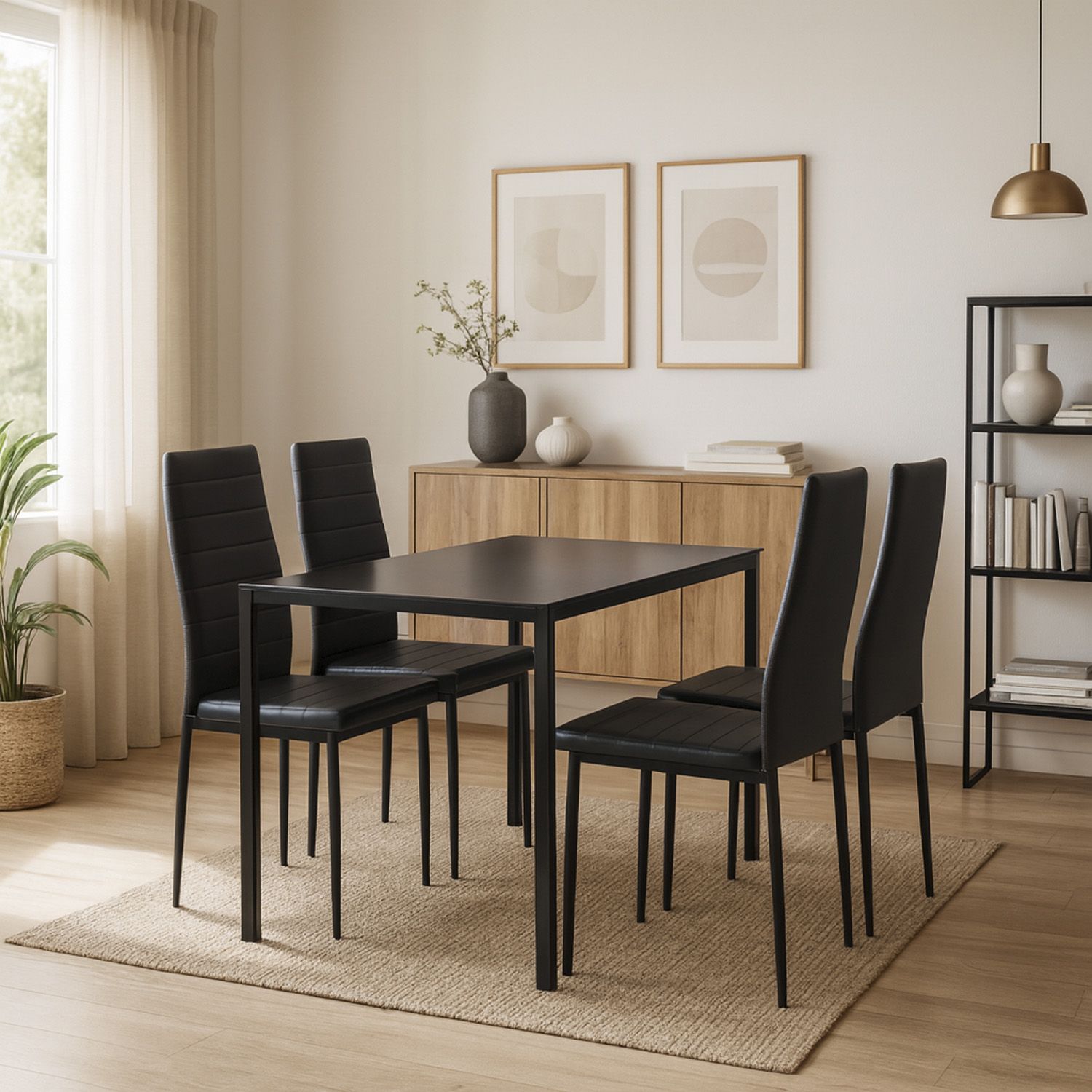 Juego de Comedor Bazar 4 Sillas Mesa Rectangular 120x60x75 cm Negro