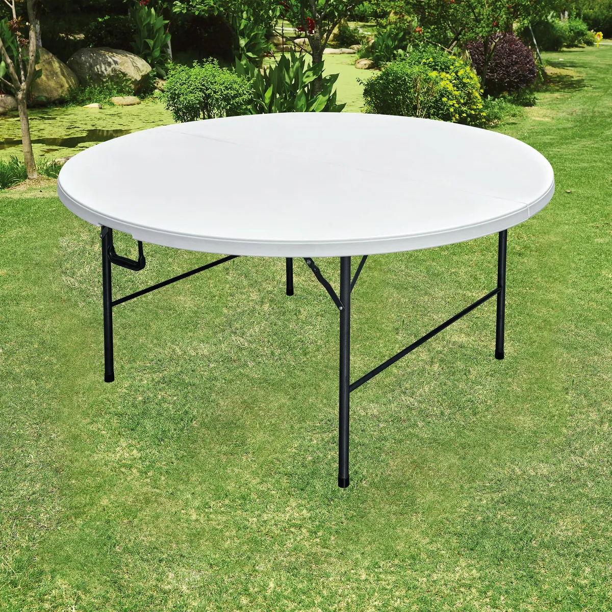 JUST HOME COLLECTION - Mesa Plegable Redonda Acero 180x74x180 cm Blanco