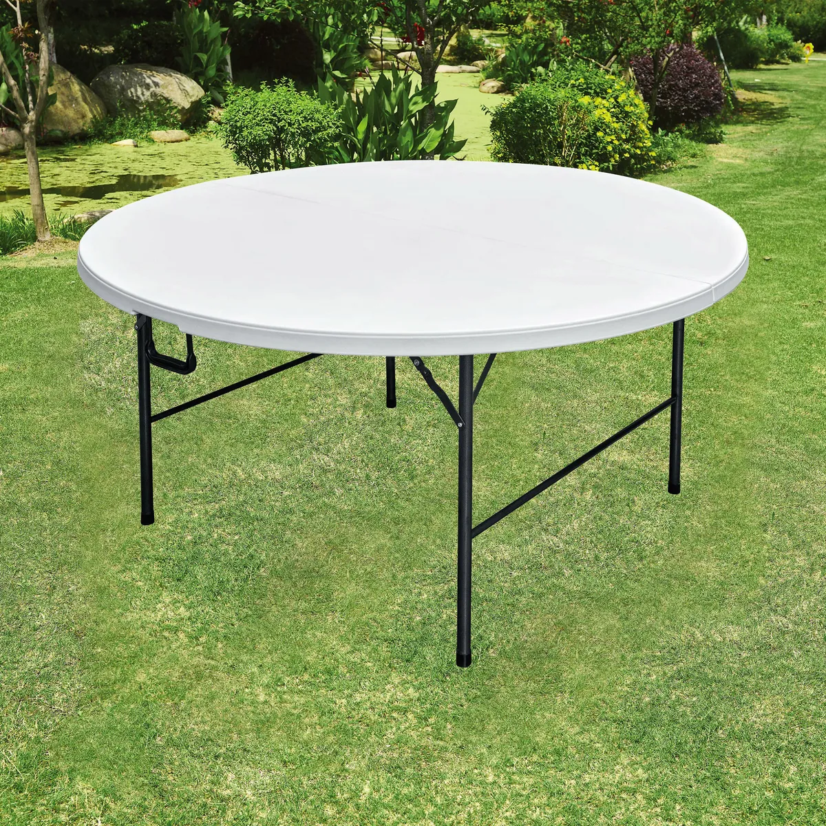 JUST HOME COLLECTION - Mesa Plegable Redonda Acero 160x74x160 cm Blanco