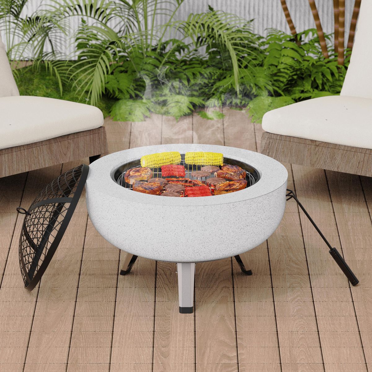 MR BEEF - Brasero Parrilla 3 en 1 Acero 64,5x64,5 cm