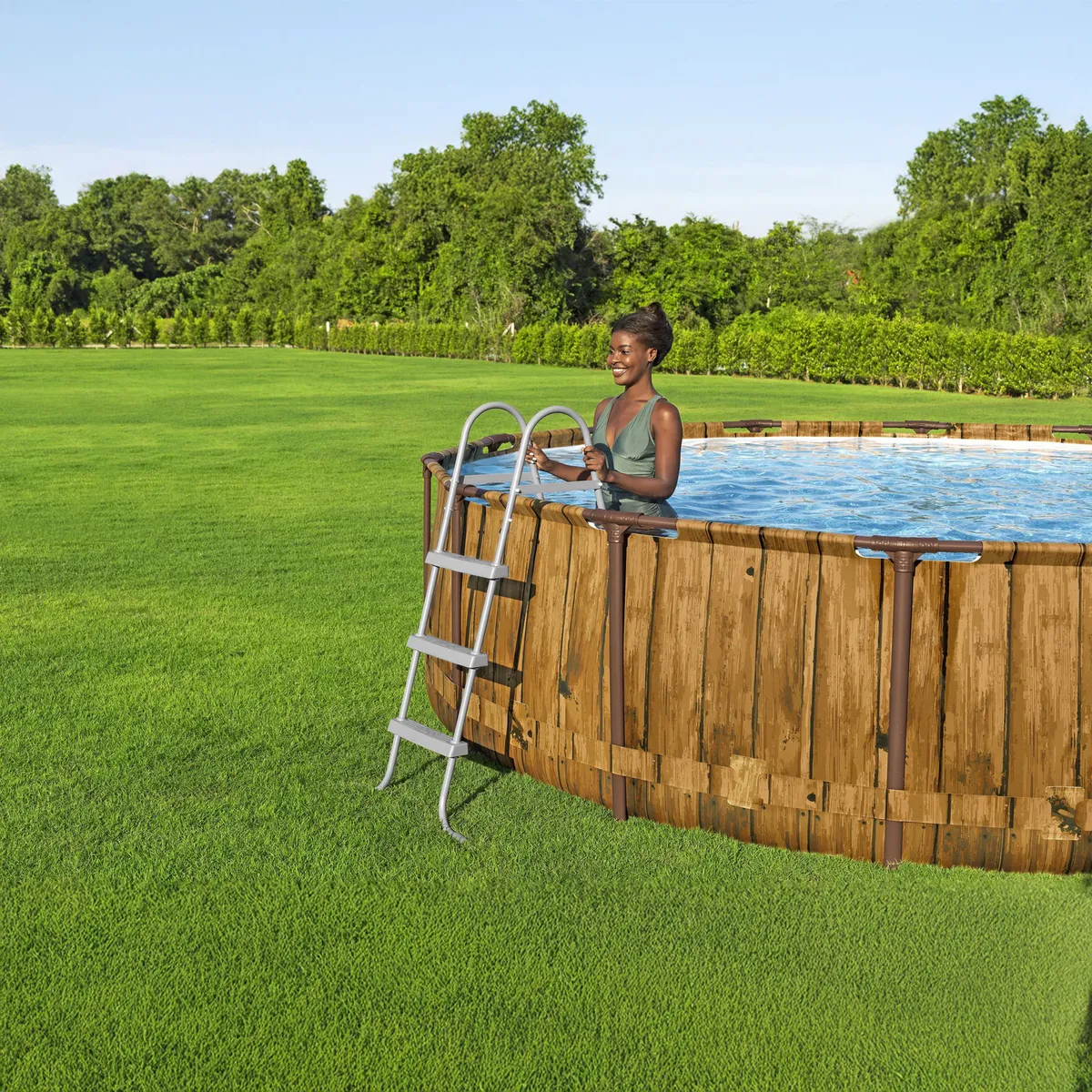 BESTWAY - Piscina Estructural 427x427x107 cm 13030 l + Bomba + Filtro + Escalera + Cobertor