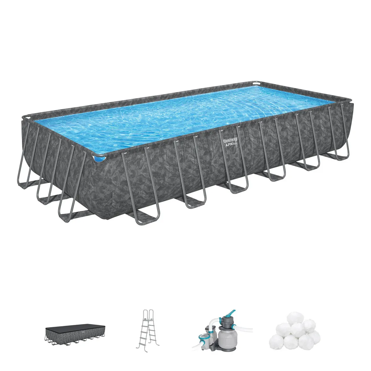 BESTWAY - Piscina Estructural 732x366x132 cm 35.000 l +Bomba + Filtro + Escalera + Cobertor
