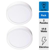 Pack 2 Panel Led Sobrepuesto Circular Blanco 18W Luz Fría