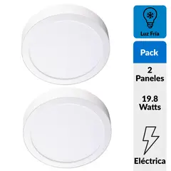DAIRU - Pack 2 Panel Led Sobrepuesto Circular Blanco 18W Luz Fría