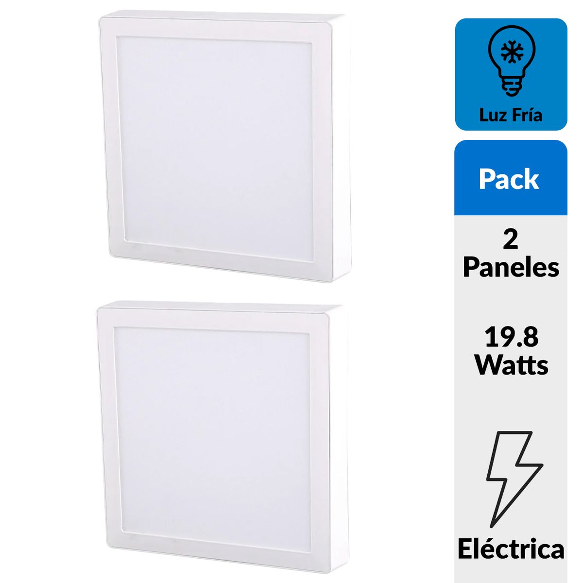 DAIRU - Pack 2 Panel Led Sobrepuesto Cuadrado Blanco 18W Luz Fría