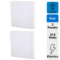 Pack 2 Panel Led Sobrepuesto Cuadrado Blanco 18W Luz Fría