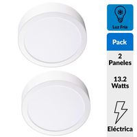 Pack 2 Panel Led Sobrepuesto Circular Blanco 12W Luz Fría