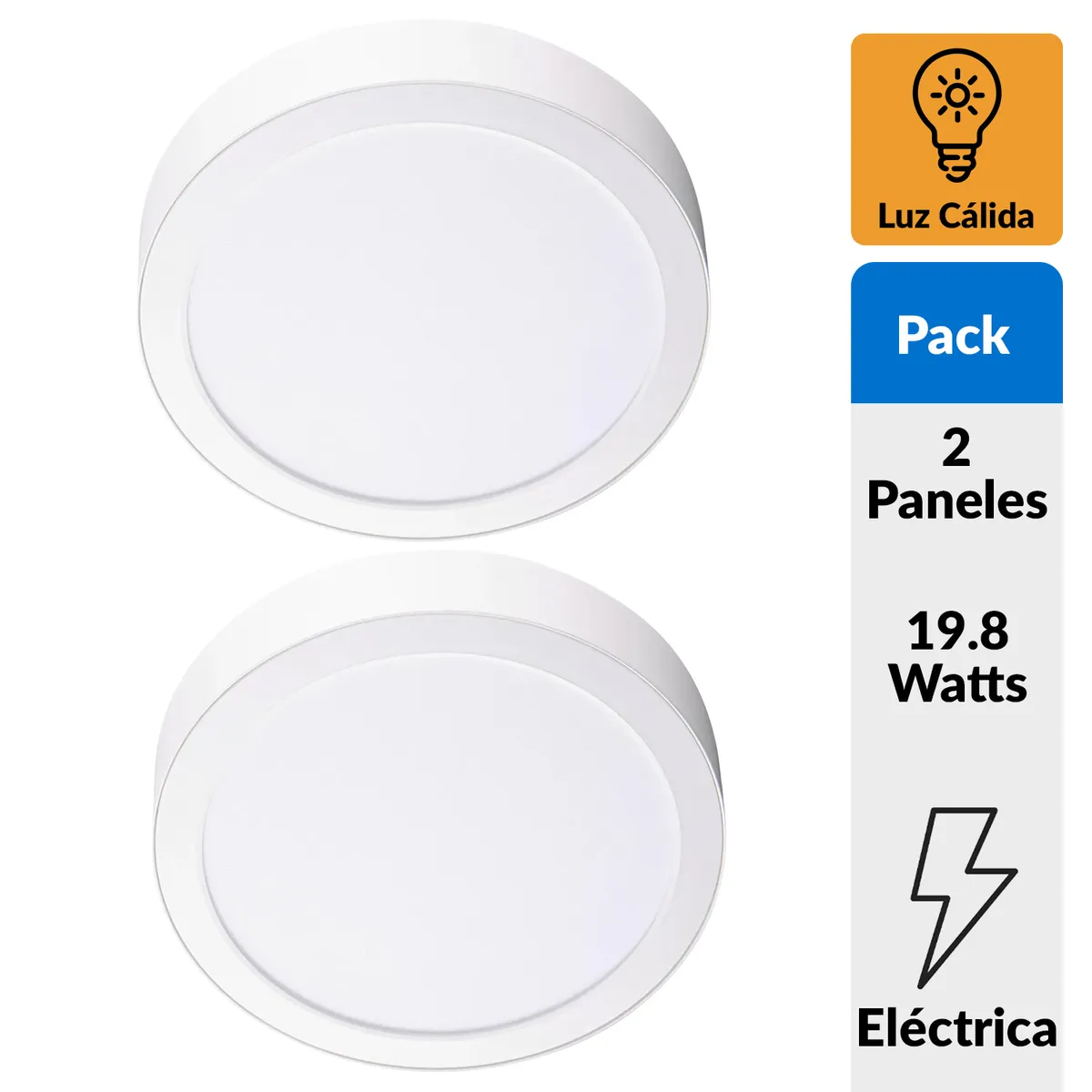DAIRU - Pack 2 Panel Led Sobrepuesto Circular Blanco 18W Luz Cálida