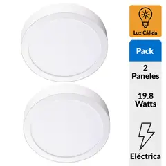 DAIRU - Pack 2 Panel Led Sobrepuesto Circular Blanco 18W Luz Cálida
