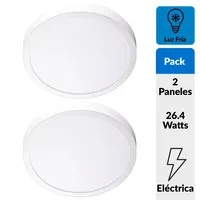 Pack 2 Panel Led Sobrepuesto Circular Blanco 24W Luz Fría