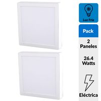 Pack 2 Panel Led Sobrepuesto Cuadrado Blanco 24W Luz Fría
