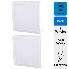 DAIRU - Pack 2 Panel Led Sobrepuesto Cuadrado Blanco 24W Luz Fría