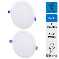 Pack 2 Panel Led Empotrado Circular Blanco 12W Luz Fría