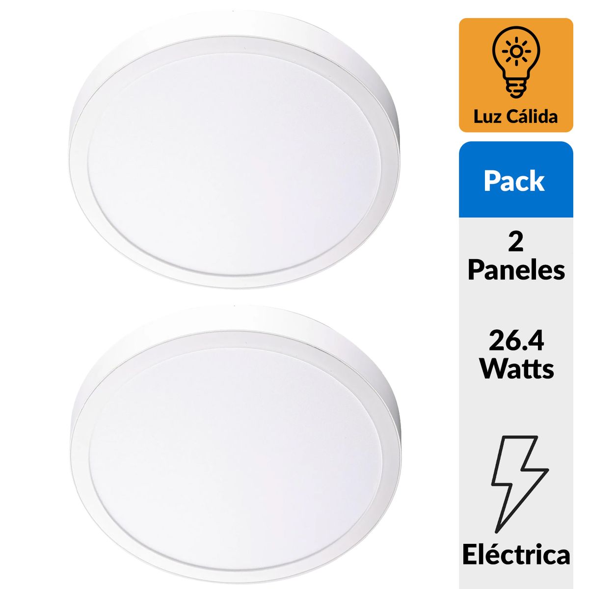 DAIRU - Pack 2 Panel Led Sobrepuesto Circular Blanco 24W Luz Cálida