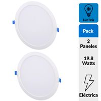 Pack 2 Panel Led Empotrado Circular Blanco 18W Luz Fría