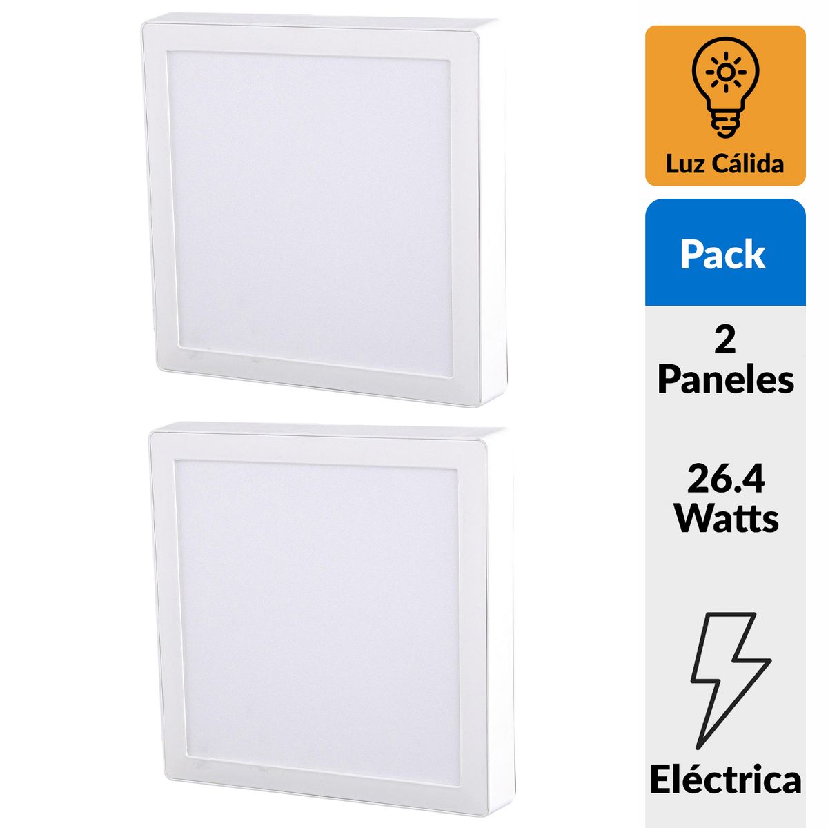 DAIRU - Pack 2 Panel Led Sobrepuesto Cuadrado Blanco 24W Luz Cálida