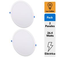 Pack 2 Panel Led Empotrado Circular Blanco 24W Luz Cálida