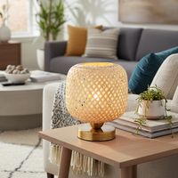 Lámpara Mesa Ben Natural 20x22 cm Pantalla Bambu Base Acero