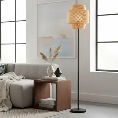 JUST HOME COLLECTION - Lámpara pie Ben Natural 30x150 cm Pantalla Bambu Base Acero