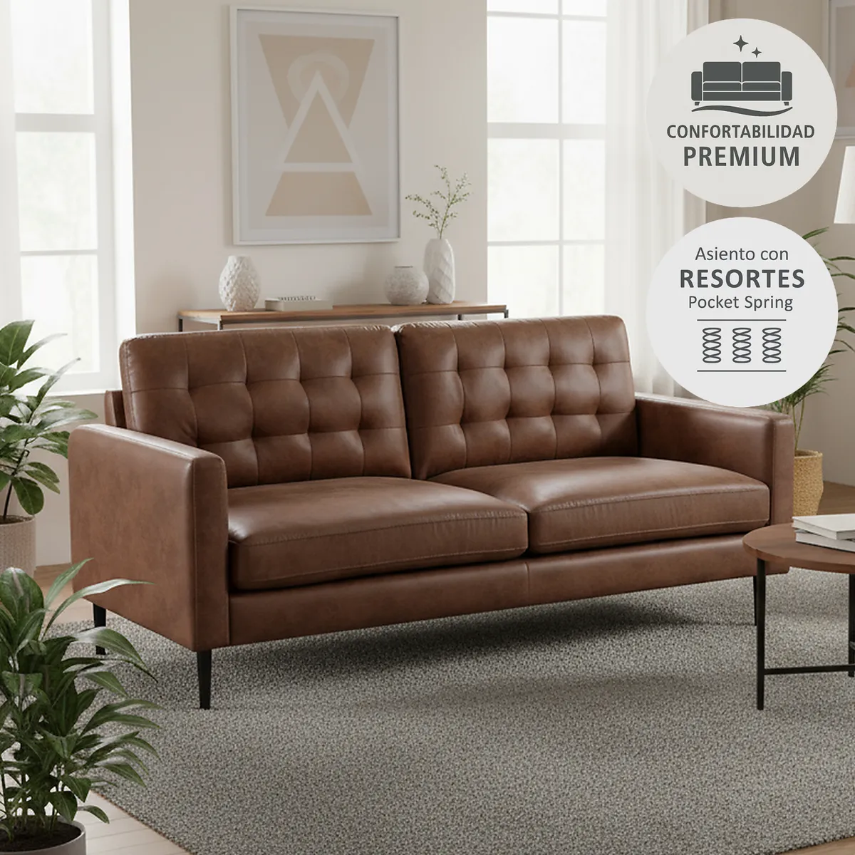 JUST HOME COLLECTION - Sofá 3 cuerpos Industrial 190x83x88 cm Café