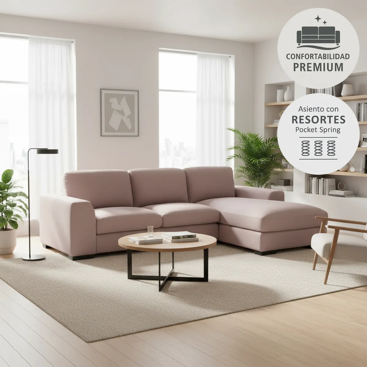 JUST HOME COLLECTION - Sofá Seccional 4 Cuerpos Derecho Nube 293 x 89 x 178 cm