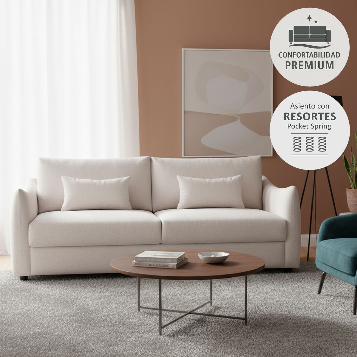 JUST HOME COLLECTION - Sofá 3 cuerpos Victory 213x83x94 cm Beige