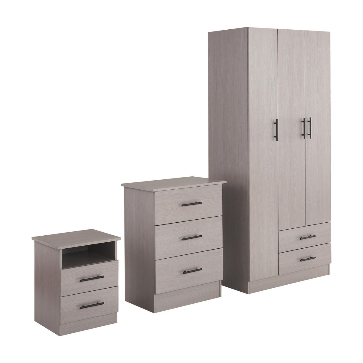 JUST HOME COLLECTION - Combo Closet + Velador + Cómoda Riomel Gris